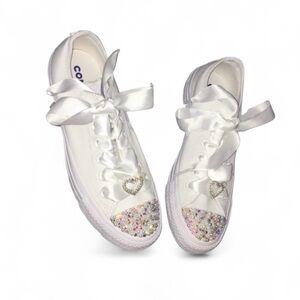 AB Diamonds Pearls & Charms Low Top Monochrome Converse Size 5-14 With Ribb…